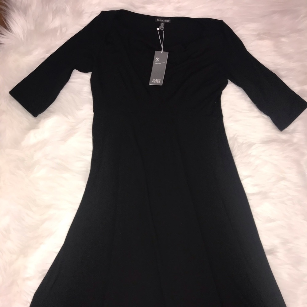Eileen Fisher black drape neck dress XS